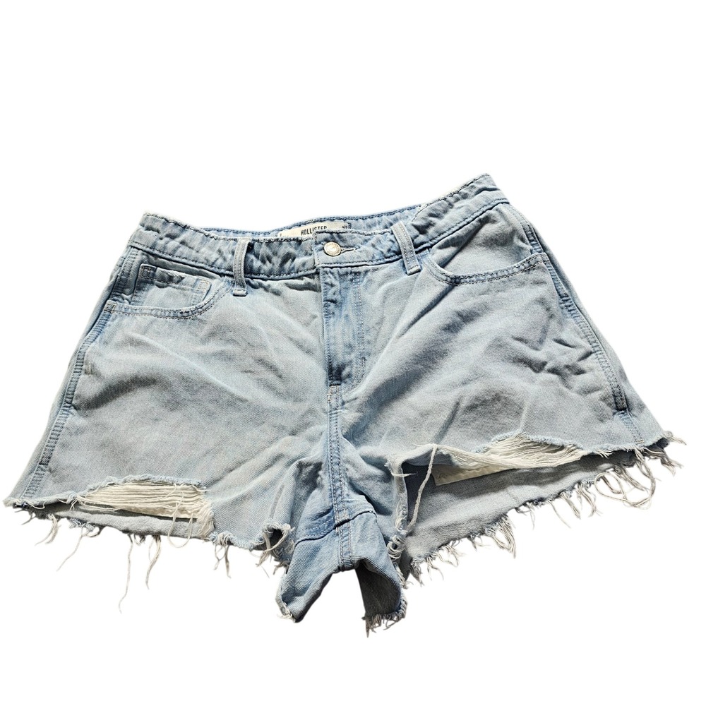 Hollister High Rise A-Line Denim Shorts Womens 8 W29 Light Blue Distressed Short
